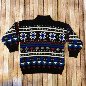 Vintage 1980’s Susann D Colorblock Knitted Wool Blend Mock Neck Sweater size L